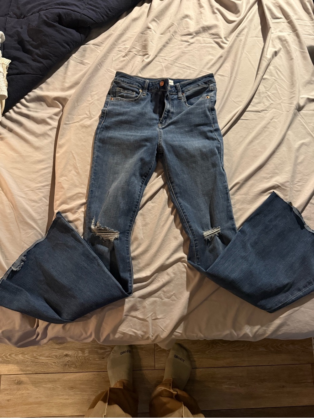 Sneak Peek Distressed Dark Blue Flare Jeans